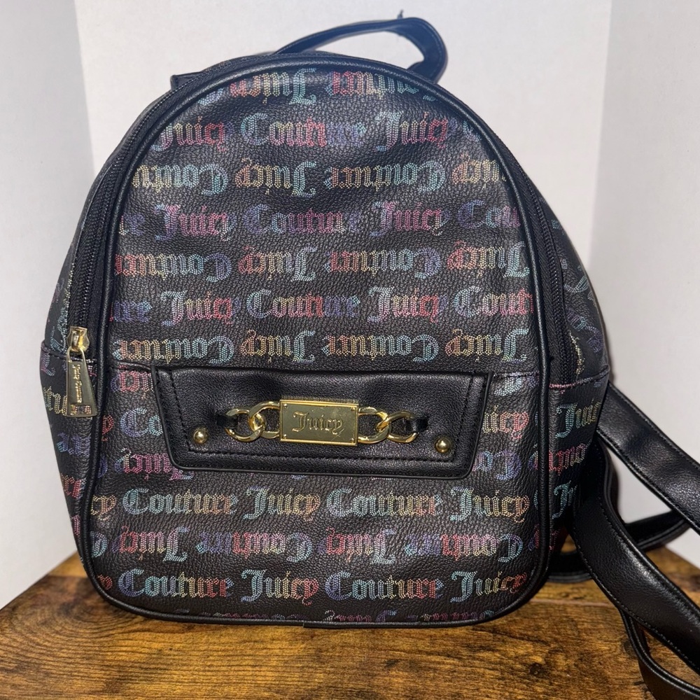 Juicy Couture Black Backpack with Colorful Logo Print